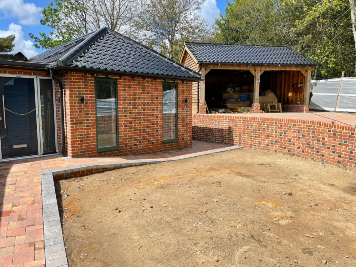 New build bungalow brickwork and paving